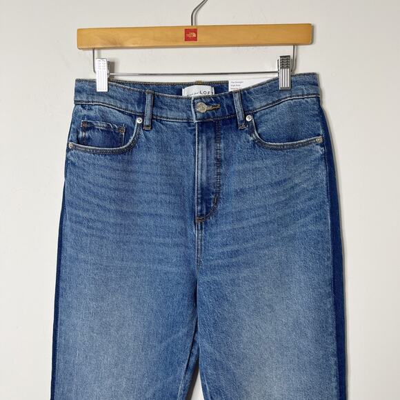 Loft Women's The Straight Jeans 26/2 High Rise 2 Tone Med Wash Denim Relaxed Mom - Picture 4 of 12